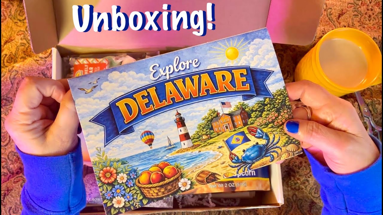 ASMR Unboxing! Travel the Country Via Celebrate States! (soft spoken only) Destination Delaware!