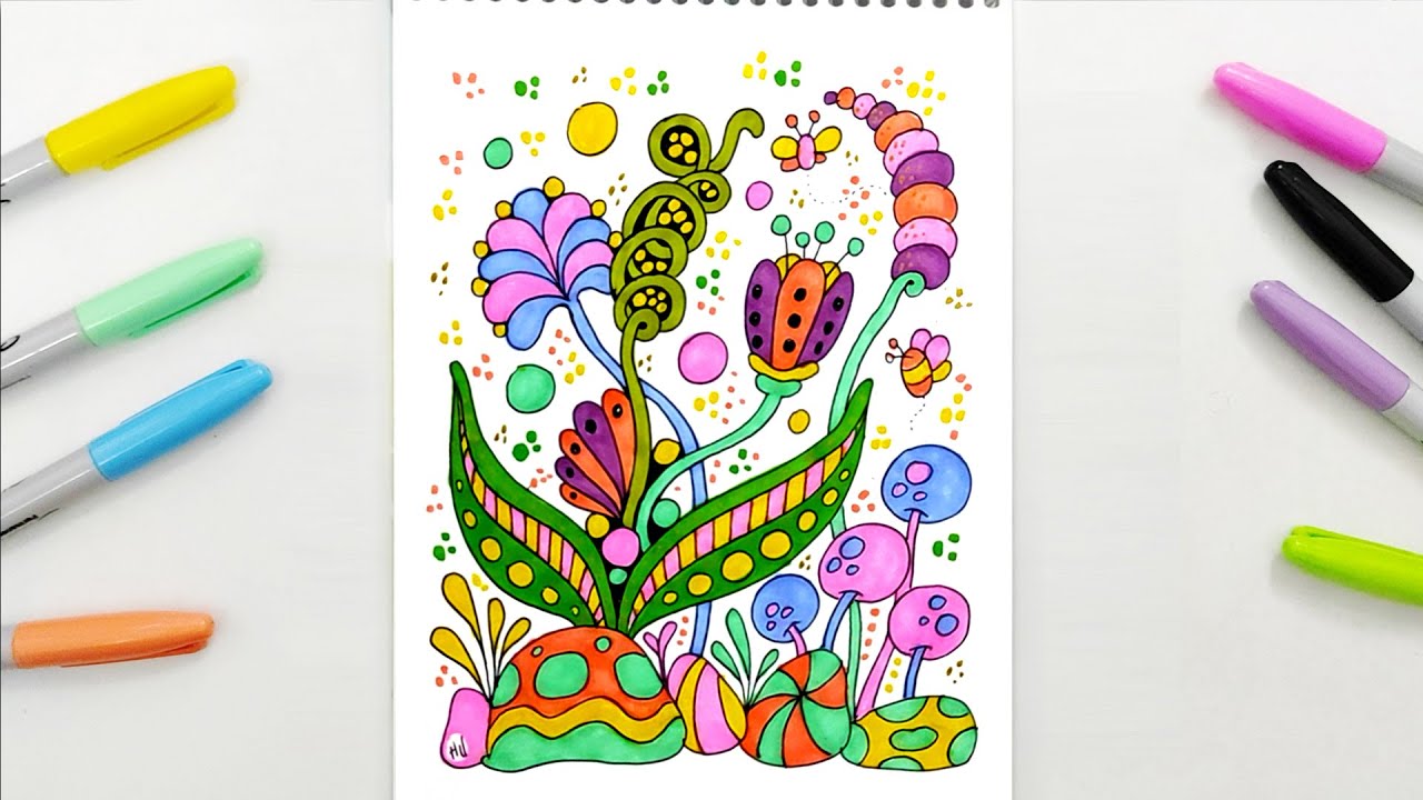 Colorful Zentangle Art - Flower Zen Doodle Designs