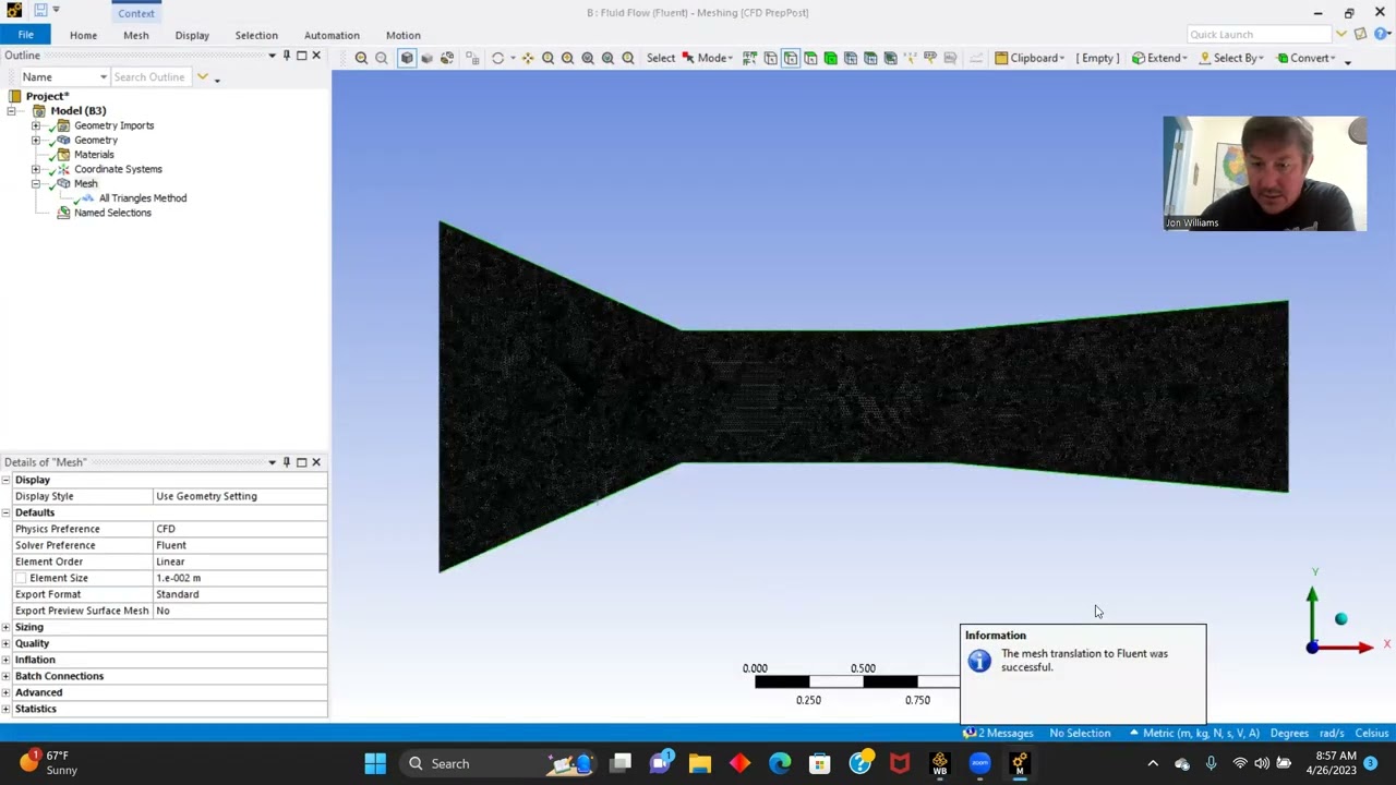 Ansys Fluent: Wind tunnel simulation with airfoil.