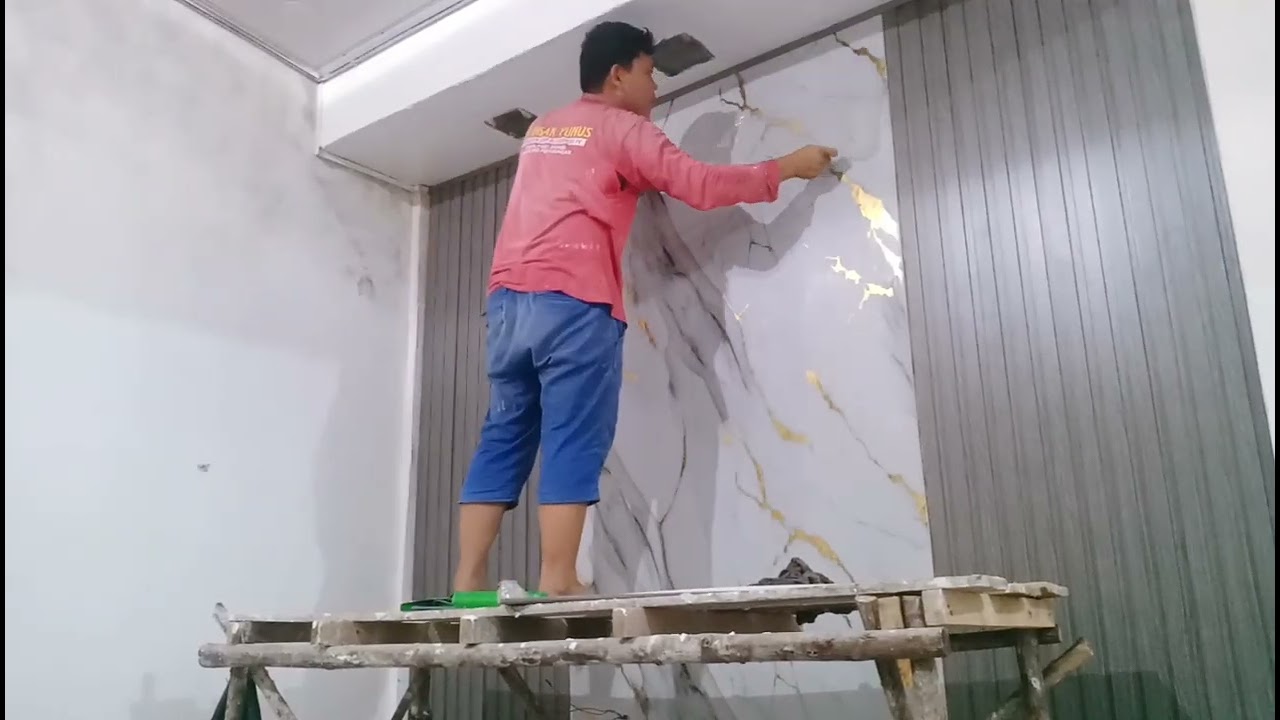 Cara mudah memasang wall panel pariasi tempat televisi (TV)
