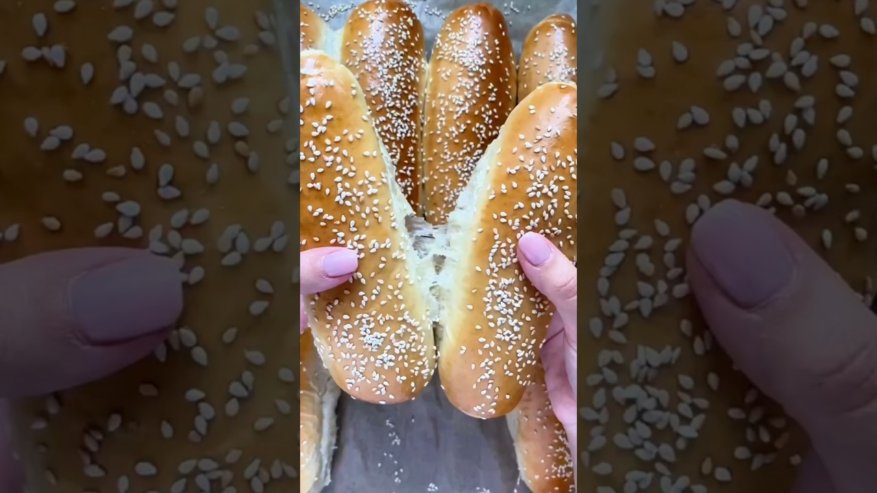 The Most Fluffy Hot Dog Buns Ever! 🌭 #homemade #superbowl #hotdog #buns #hotdogbuns #baking #bread