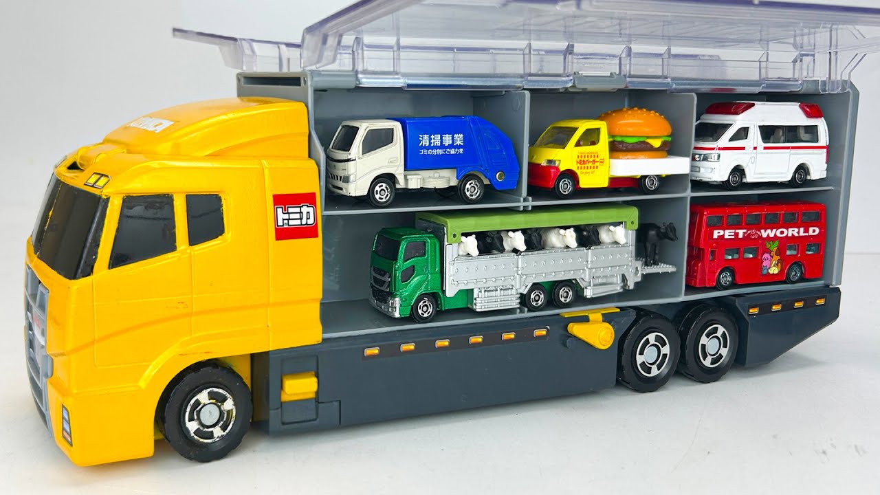 トミカ☆いろんなトラックを積んで走らせてみた！巨大コンボイ完成 ☆ Tomica Trucks Loaded & Running Test Convoy