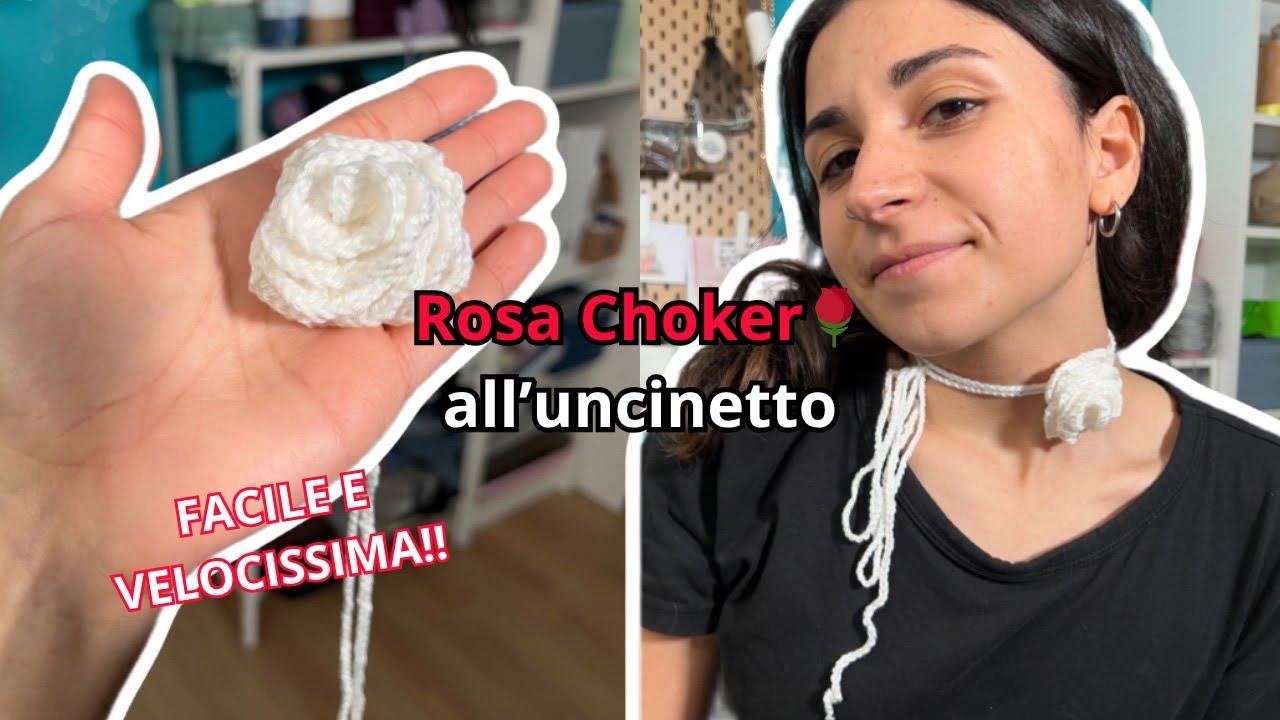 Come Fare un Choker Rosa all&rsquo;uncinetto 🌹Facile e Veloce per Principianti