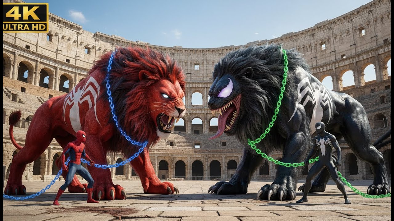 ⚔ legendary venom Lion 🆚 savage SPIDER-MAN Lion  Ultimate Arena Animal Battle | Full Showdown