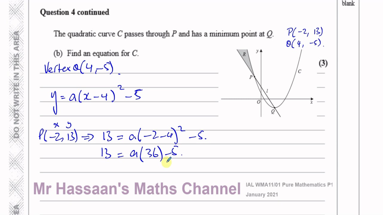 WMA11/01 (Edexcel) IAL P1 January 2021 IAL Q4 Straight Line Graphs ,  Quadratics