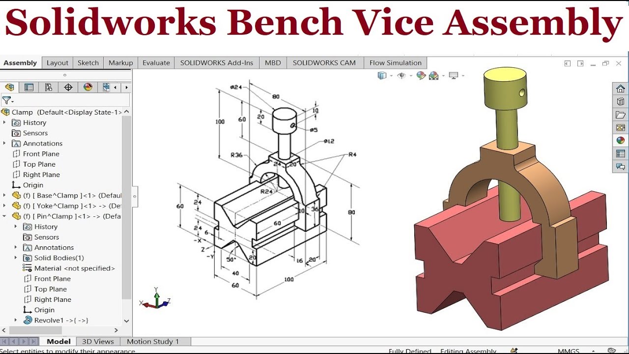 Solidworks assembly tutorials | Model Bench Vice Assembly (Top down assembly approach])
