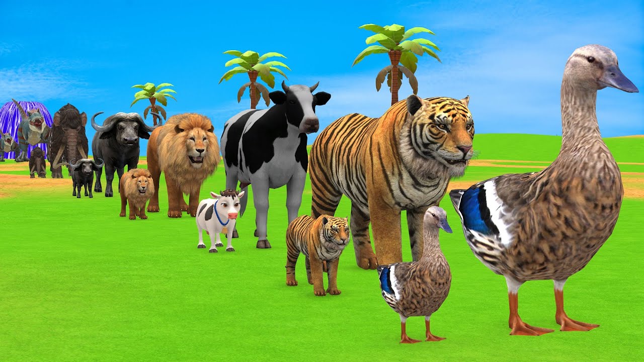 Long Slide Game with Cow Elephant Gorilla Hippopotamus Tiger 3d Animal Game Funny 3d Animals