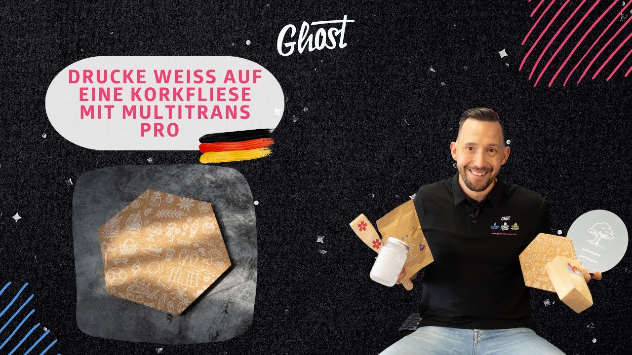 Mit Multitrans Pro und Ghost White Toner eine Korkfliese bedrucken.