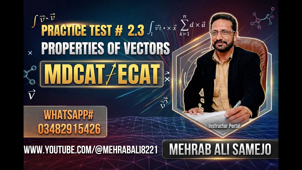 MDCAT & ECAT physics  Test 2.3  Topic : Properties of Vectors (MCQs)      by Sir Mehrab Ali Samejo