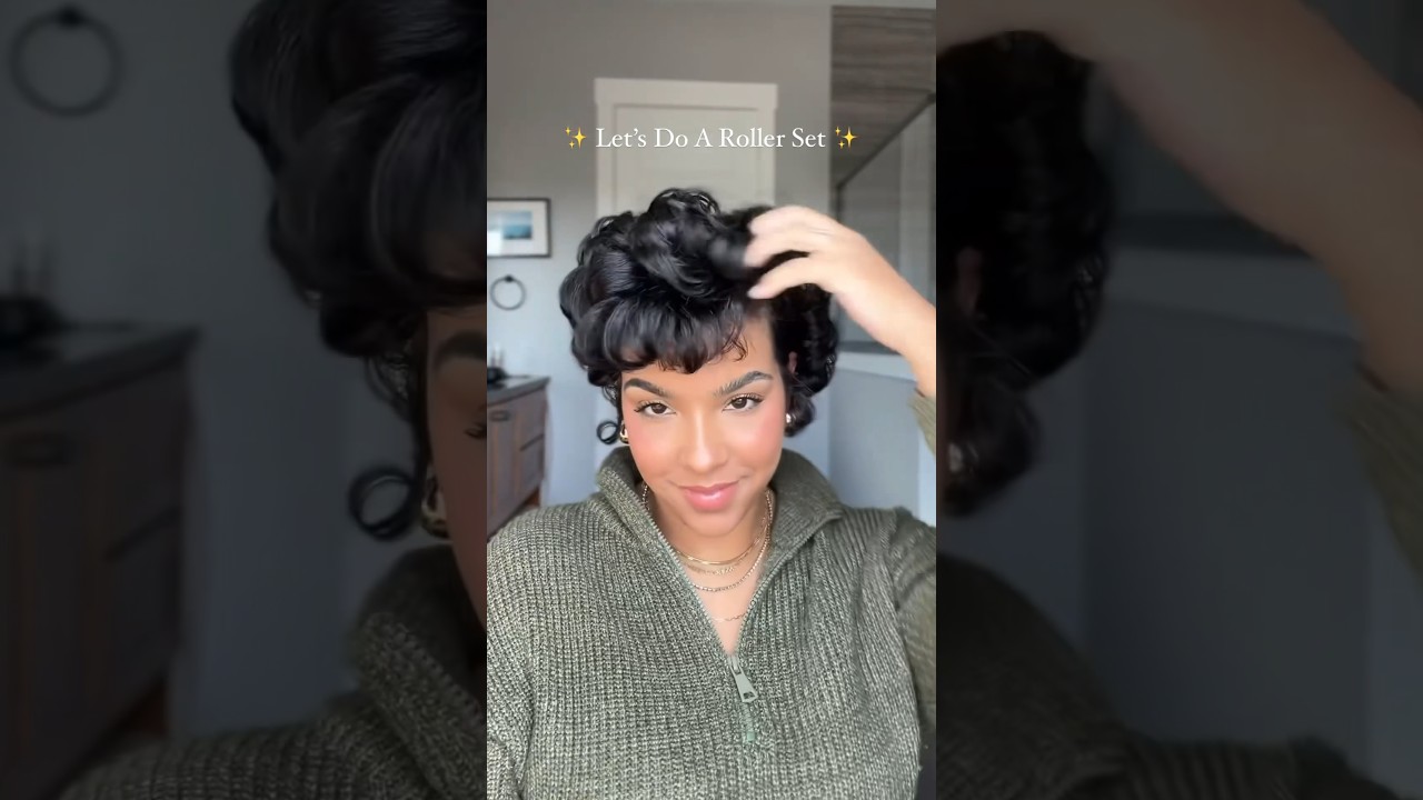 Roller Set Hair Tutorial on Short Natural Hair #Shorts #Hairstyle #Hairstyles #NaturalHair