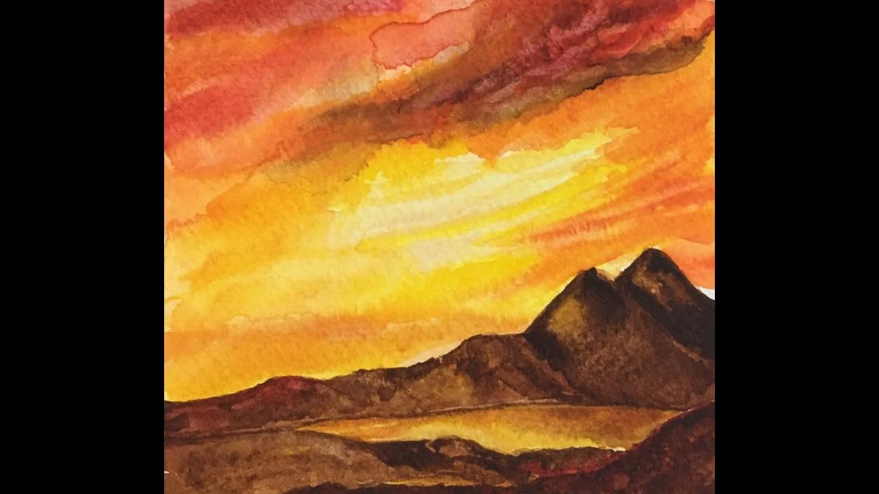 sunset with watercolors كيف ارسم غروب الشمس بالألوان المائية
