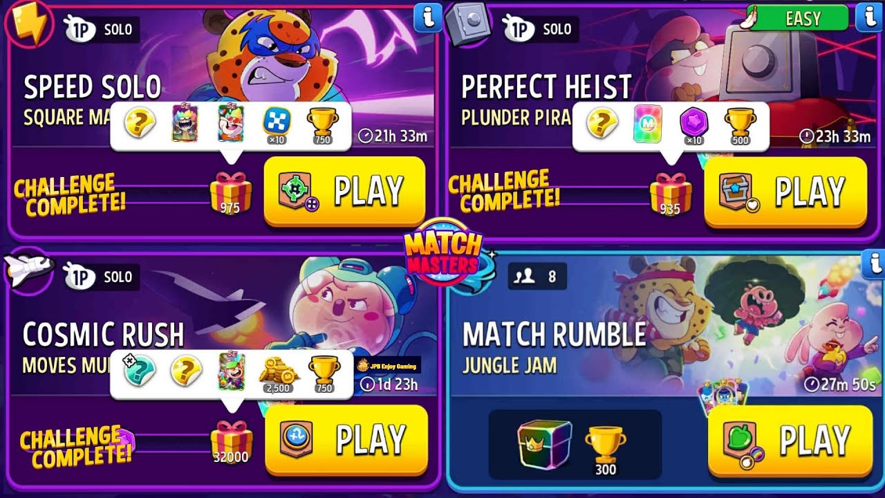 (3 Solo+1 Match Rumble) Speed Solo Square Matches+Super Sized/ Plunder Pirates/ Moves Multiplier