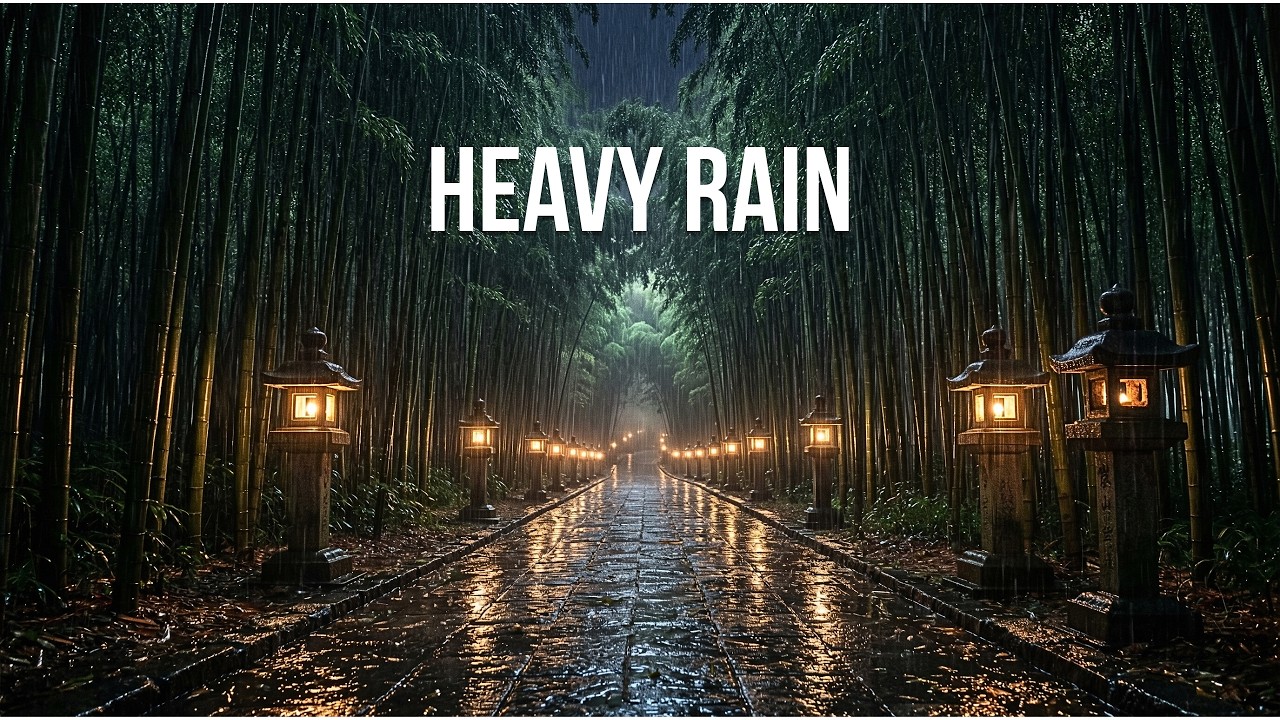 Heavy Rain in Arashiyama Bamboo Forest | 3 Hours Rain Sounds for Study & Focus
