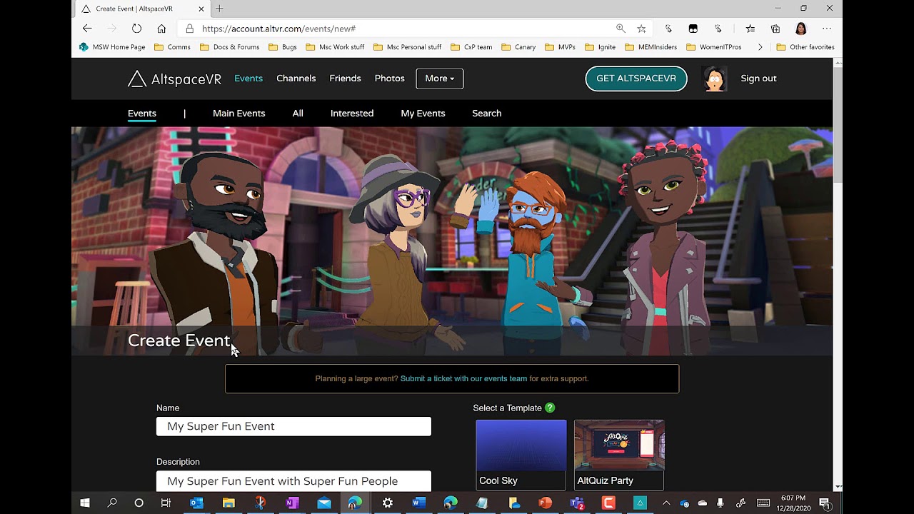 Creating Events in AltspaceVR