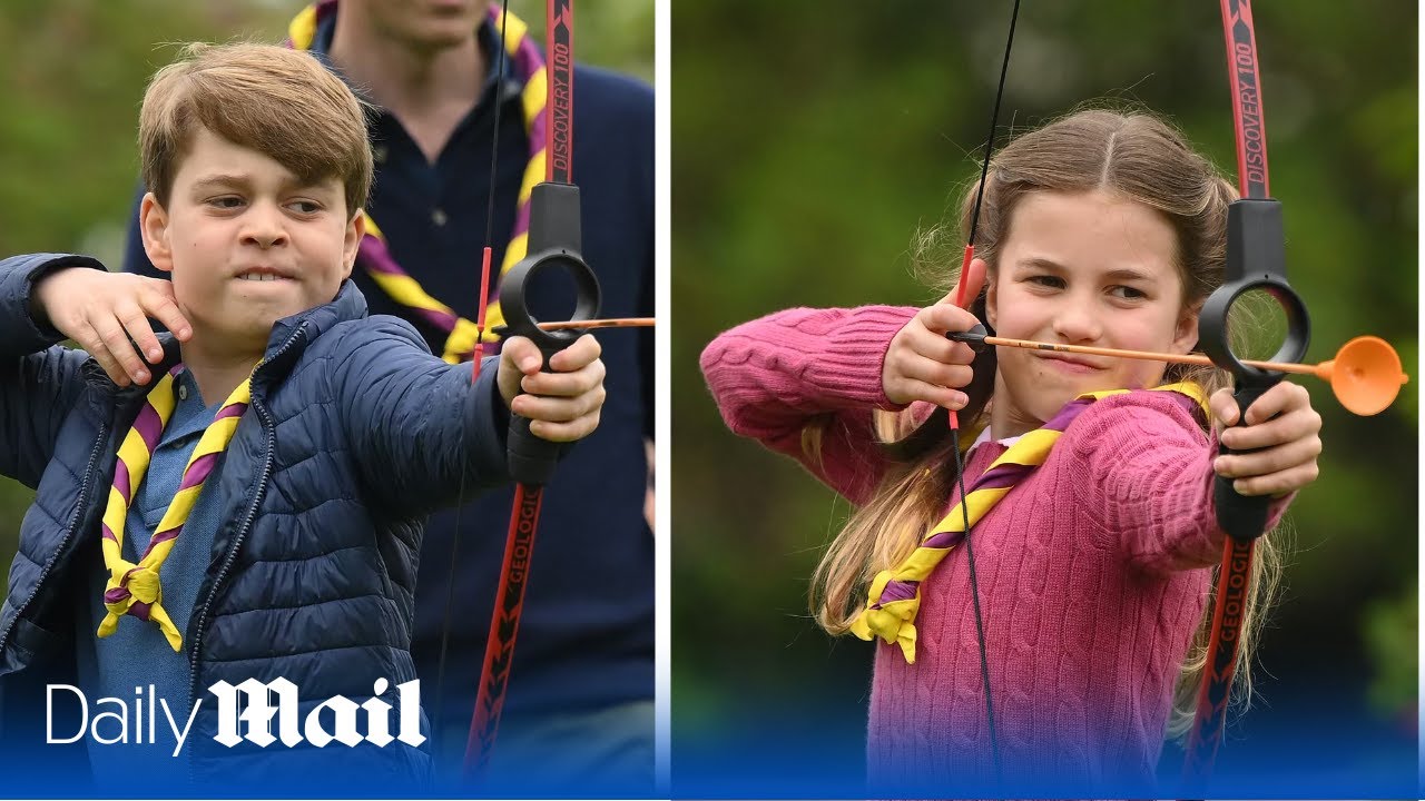Prince Louis, Prince George and Princess Charlotte try archery during the Big Help Out