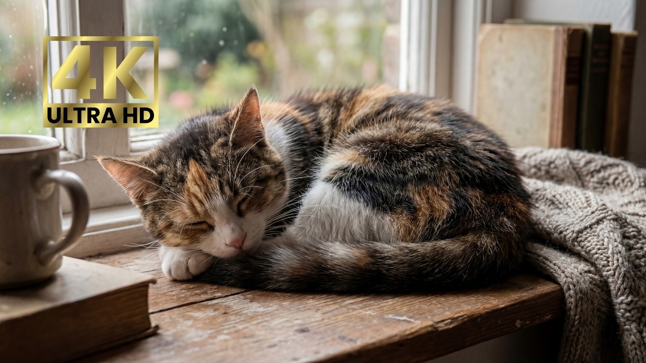 Cozy Cat Sleeping by the Window 🐱 Gentle Purring Sounds (1 Hour)