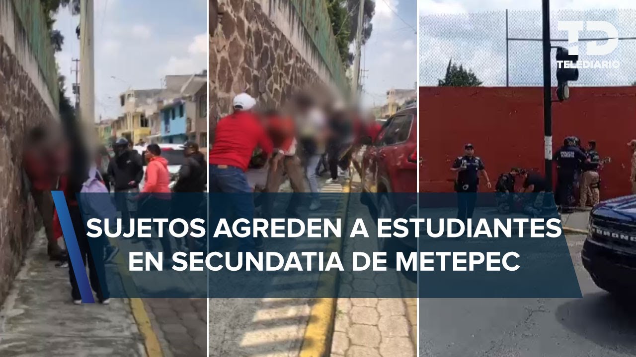 Estudiantes se enfrentan con sujetos afuera de secundaria en Metepec; los amenazan con pistola