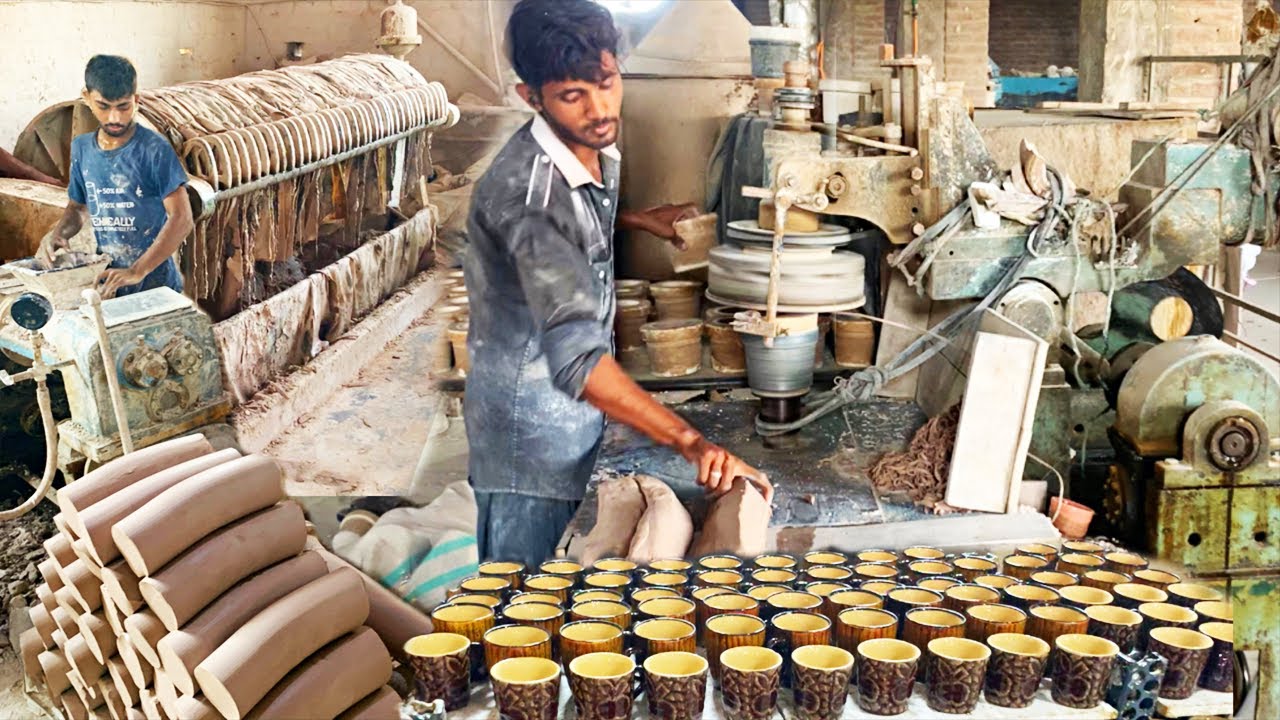 Wonderful art of making clay mugs at ceramics factory