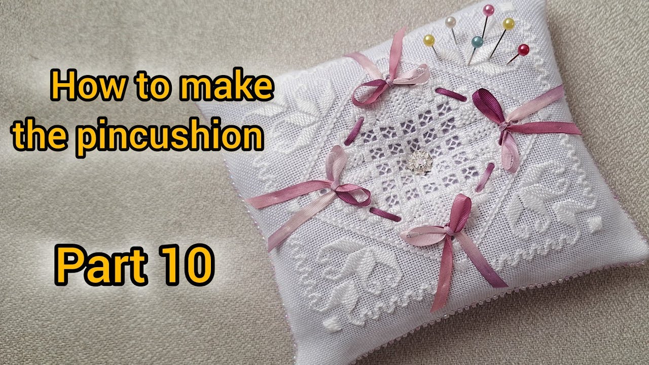 Hardanger embroidery  : How to sew the beads for decoration edge  , stitching tutorial