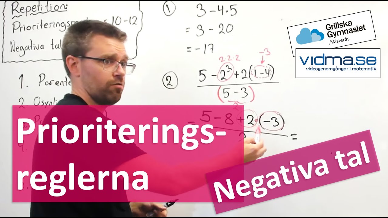 Matematik 1. PRIORITERINGSREGLER och NEGATIVA TAL. (Repetition)