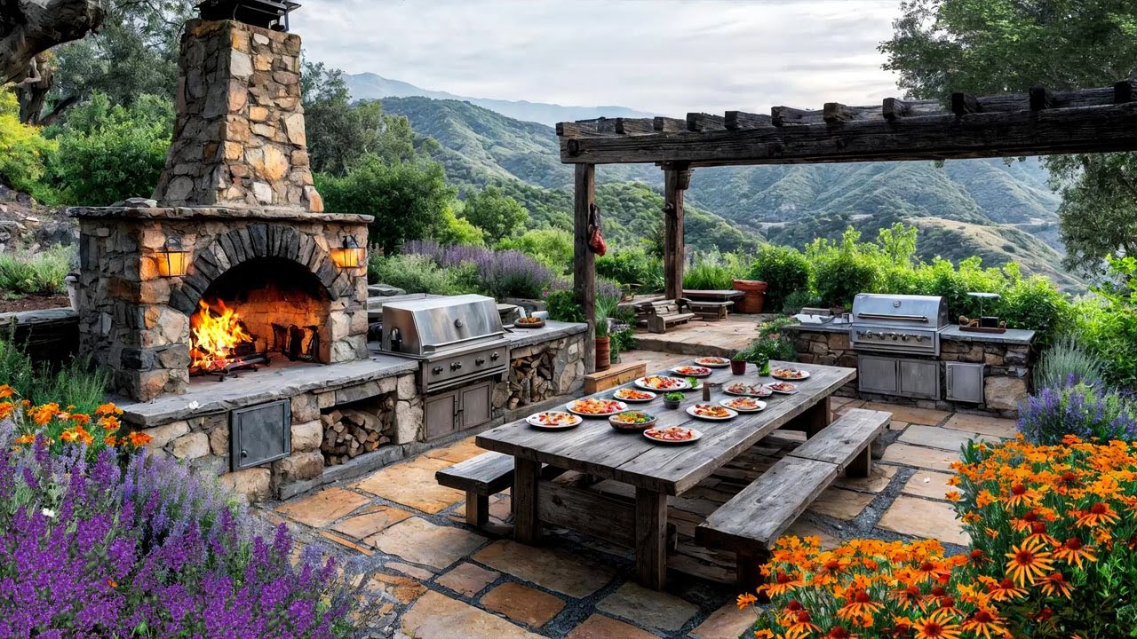 Relaxing Outdoor Fireplace in the Mountains 🔥 ASMR Nature Sounds for Sleep & Calm