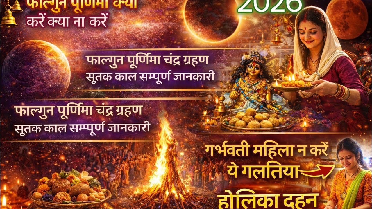 होलिका दहन 2026 में कब है 🌺 फाल्गुन पूर्णिमा, चंद्र ग्रहण सूतक काल से जुड़ी संपूर्ण जानकारी 