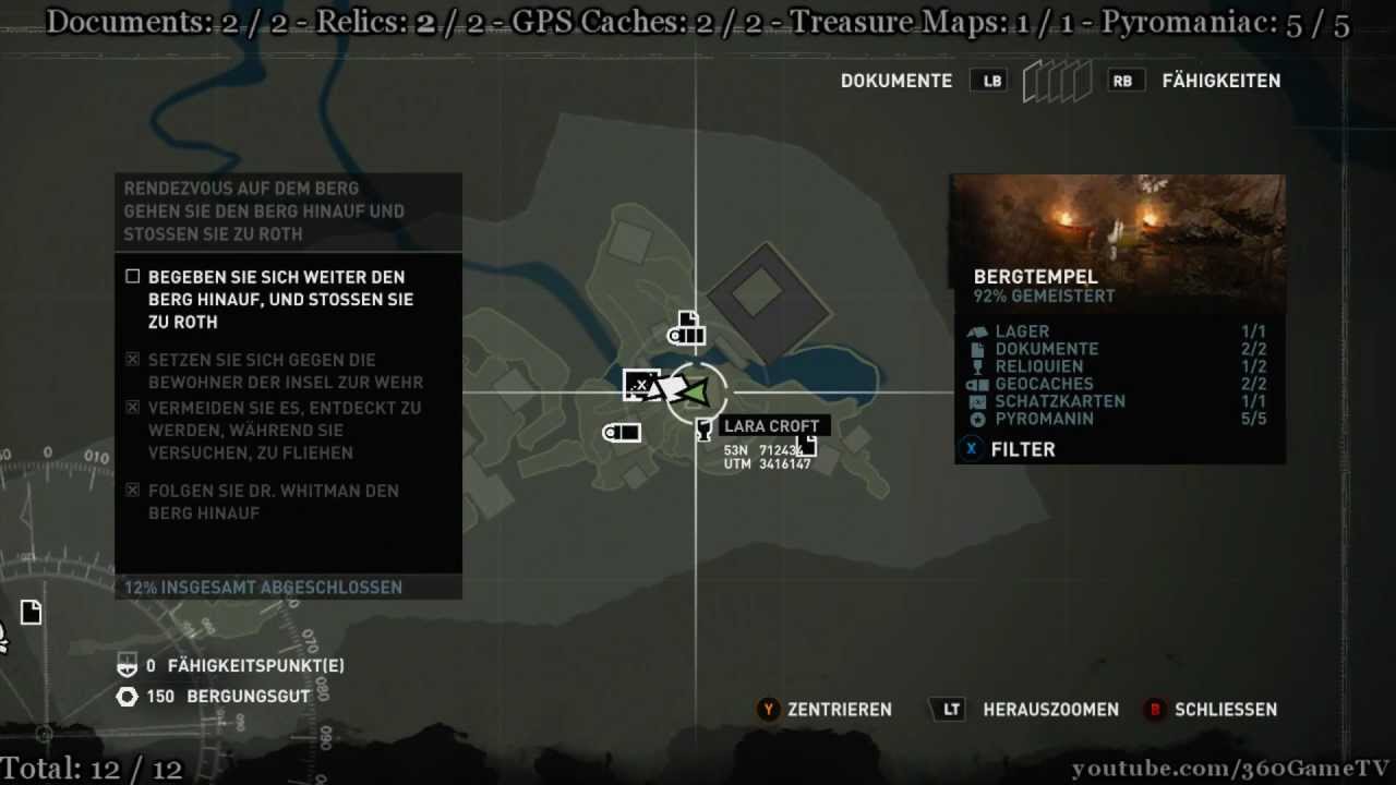 Tomb Raider - Mountain Temple - All Collectibles and Pyromaniac Challenge Locations