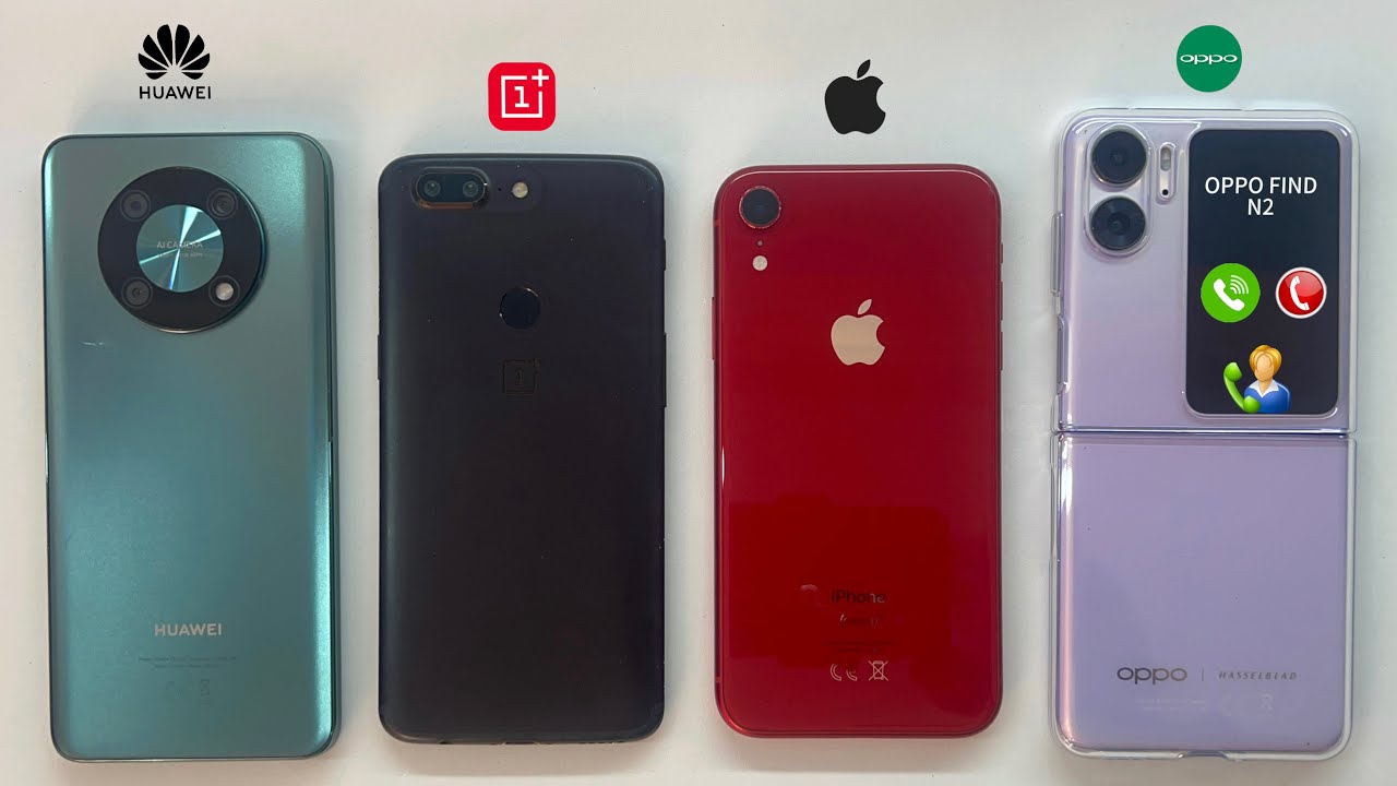 Incoming + Outgoing Call on iPhone Xr HUAWEI Nova Y90 OnePlus 5T OPPO Find N2 Flip