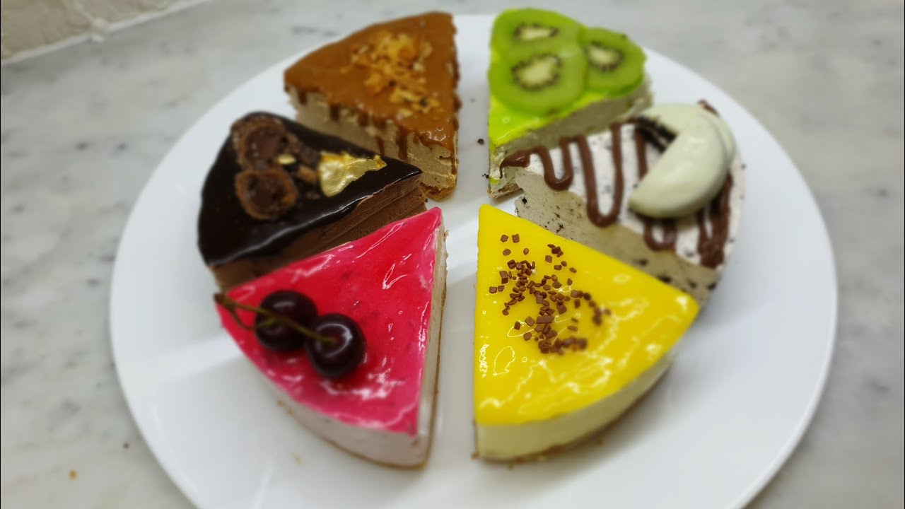 تشيز كيك 6أذواق مختلفة ليمون 🍋شكولة🍫 كرز 🍒كيوي 🥝 لوتس 🍯 اوريو برستيج والبنة خيااال 😋 بدون تعب