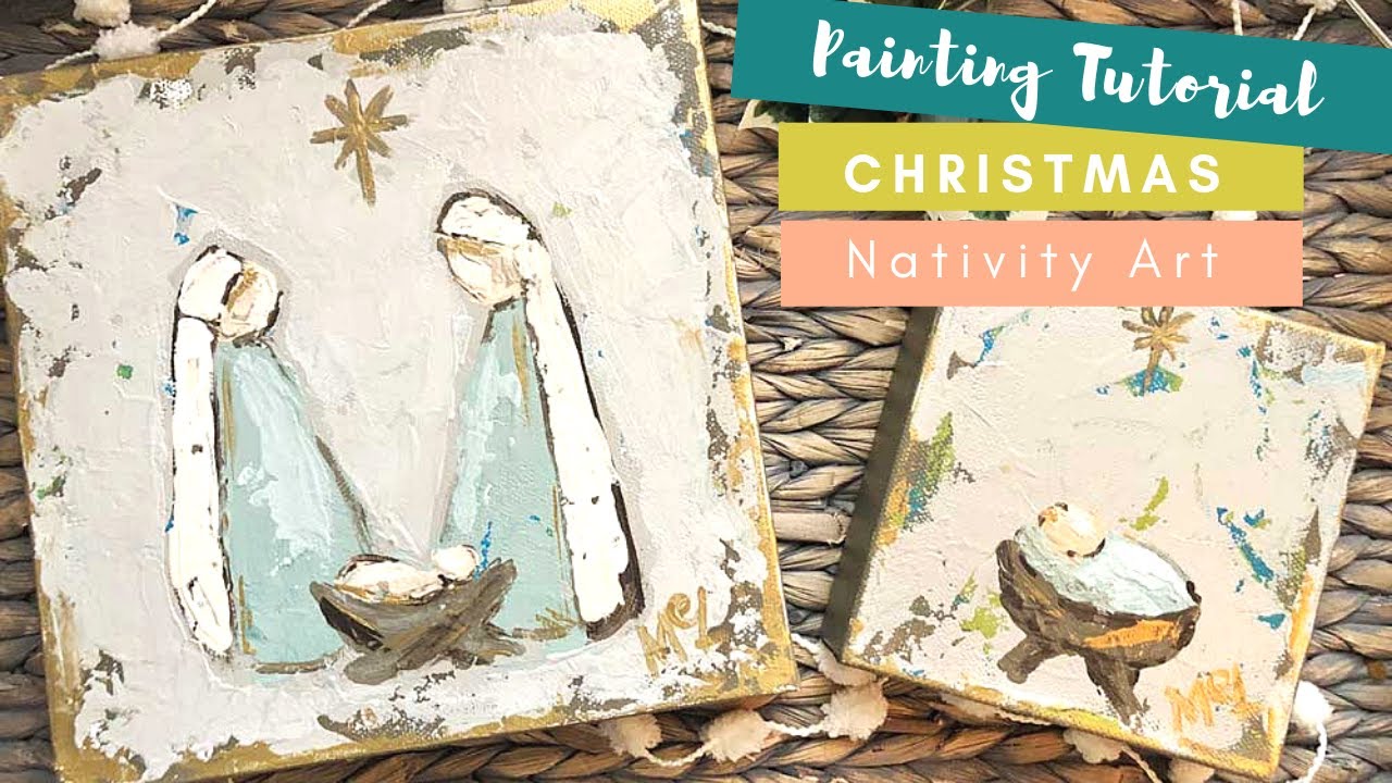 How to paint an acrylic Christmas nativity and manger with palette knife.