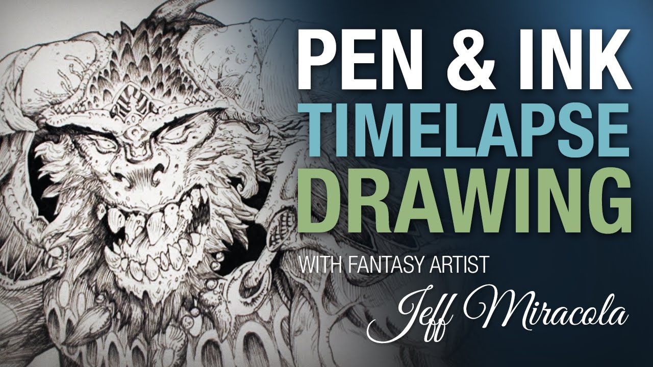 Time-lapse Ink drawing of monster on playmat by fantasy artist Jeff Miracola