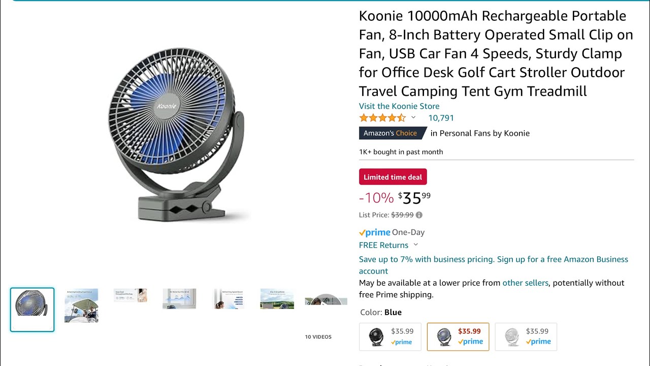 The Ultimate Mini Fan: Koonie 10000mah Rechargeable Clip-on Fan With Powerful Airflow