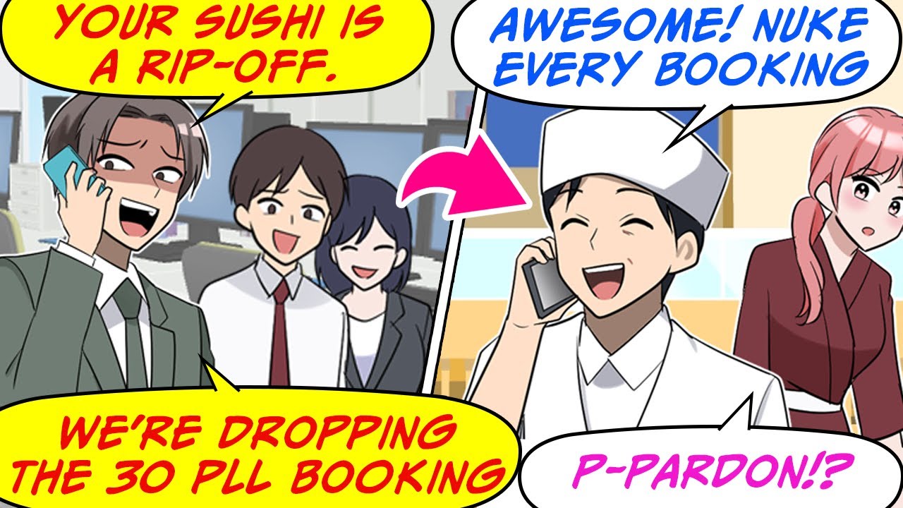 [Manga Dub] Ex-boss threatened to cancel 30 sushi reservations, so I cancelled all...!? [RomCom]