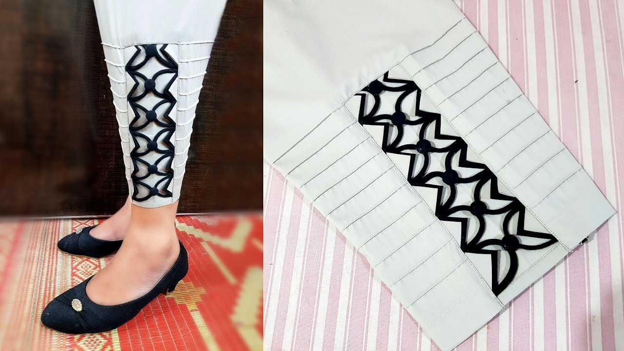 New Stylish Ladies Trouser Design | Light Grey Trouser with Black Patchwork Full Cutting & Stitching