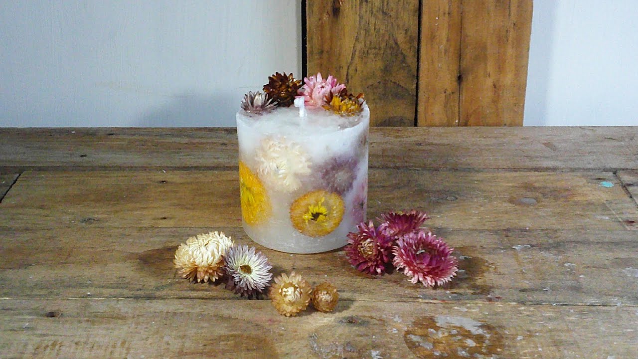 Cómo hacer una Vela con flor seca siempreviva, paso a paso, DIY