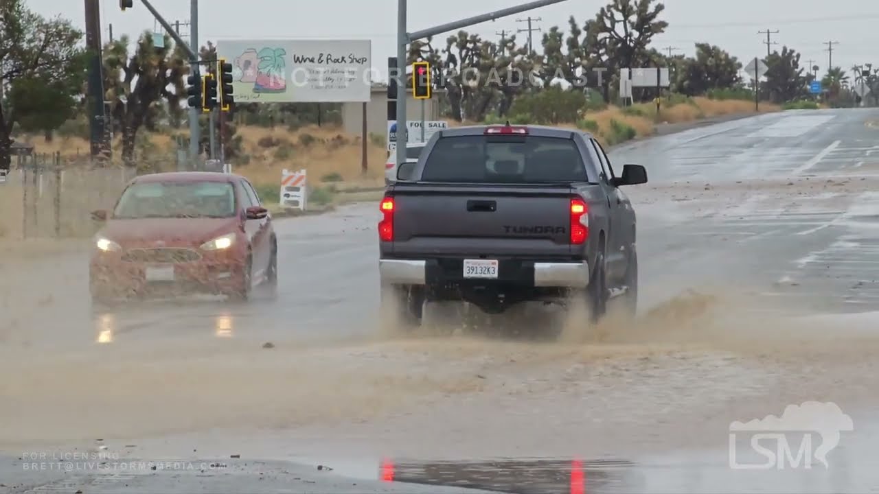 08-20-2023 Yucca Valley, California - Tropical Storm Hilary - Flooding of Roads, and Businesses