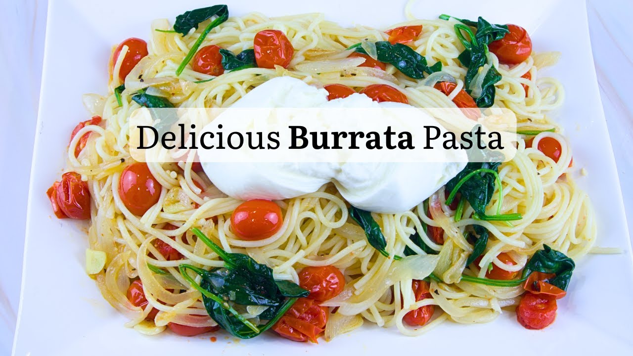 ✨🍝Паста Буррата с помидорами черри и шпинатом!  Вечер свидания, летняя паста! 🍅🌿