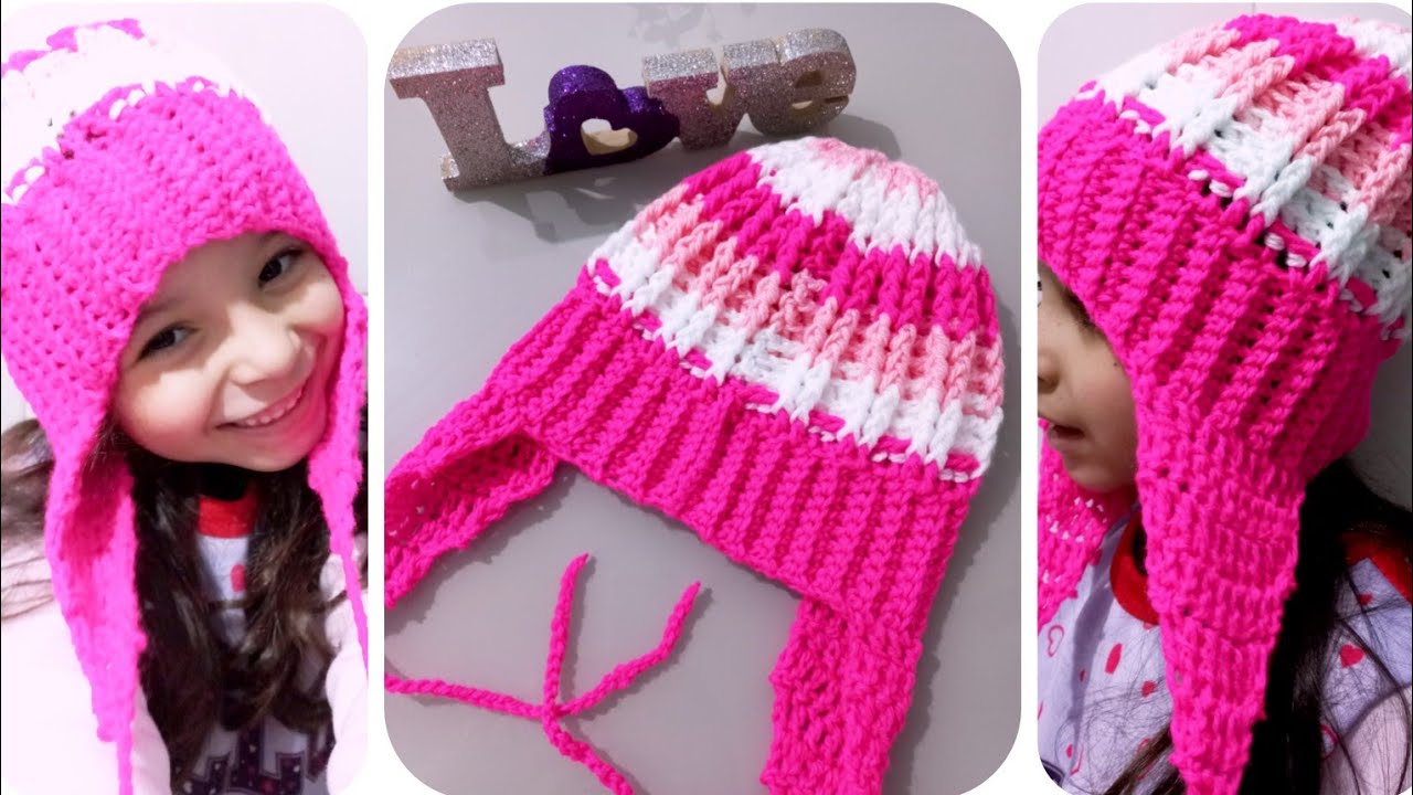 Gorro de croche infantil com tapa orelhas , Serve de 6 a 10 anos #croche#kids#crochet