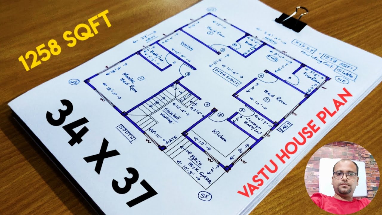 34 X 37 sqft house plan II 34 x 37 ghar ka naksha II 34 x 37 south face house design