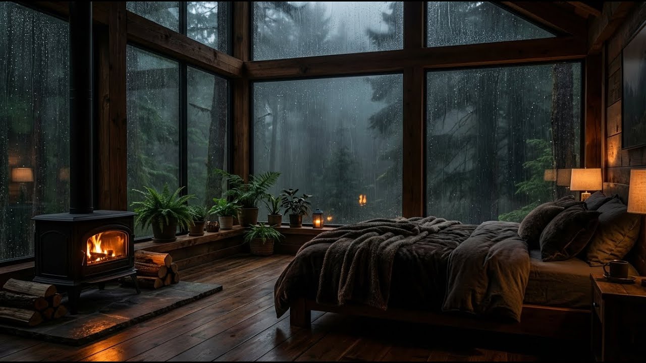 Mind Healing: Forest Rain & Felt Piano in Cozy Wood Cabin Room for Deep Sleep Bliss Now 🌙
