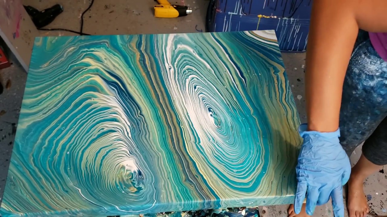 Double Ring Swirl in Beautiful Greens - Acrylic Pouring - Abstract Fluid Art