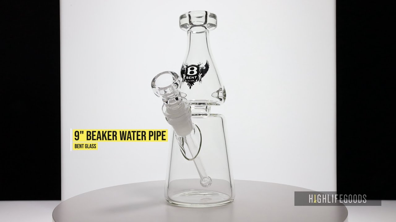 Beaker Waterpipe with Black Decal by Bent Glass