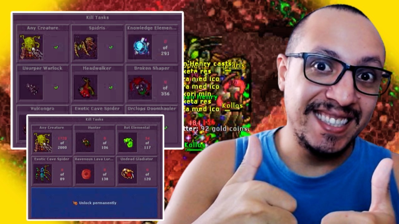 TIBIA - HUNTING TASK EP 29 - TASKS DO HENRY ACANÇOU BEM, VEJA AS TASKS ADEPT DO KROZTER 😏