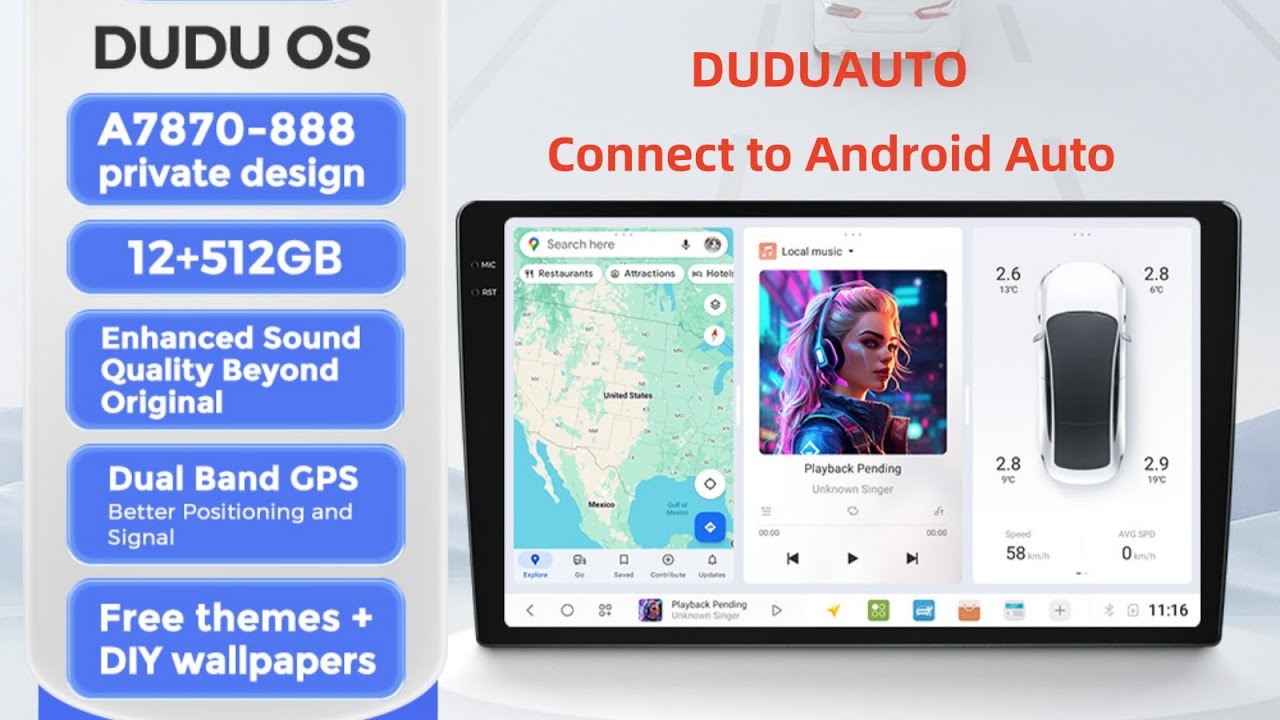 DUDUAUTO DUDU7 Wireless Connection to Android Auto Tutorial #car #carradio #android #duduauto