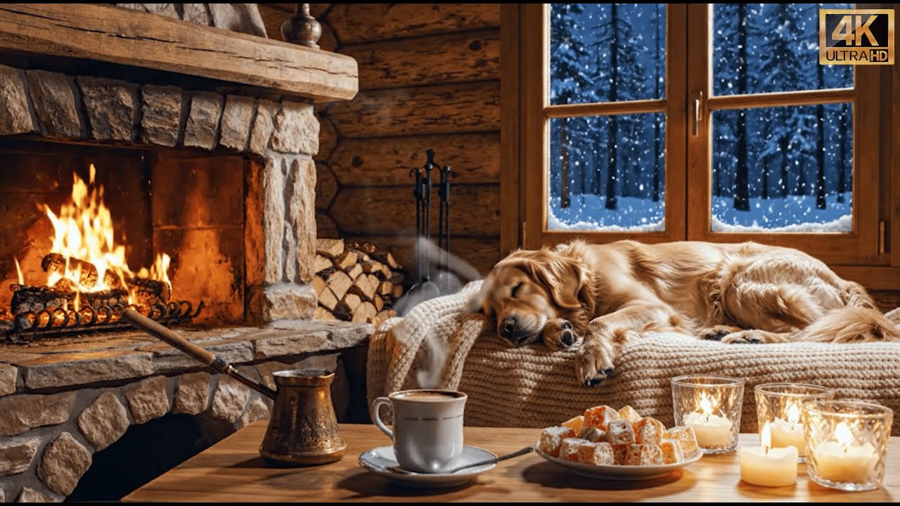 Cozy Fireplace 🔥 Snowy Window Ambience | Sleep, Relax, Study | 4K Winter Night  |  Şömine & Kar