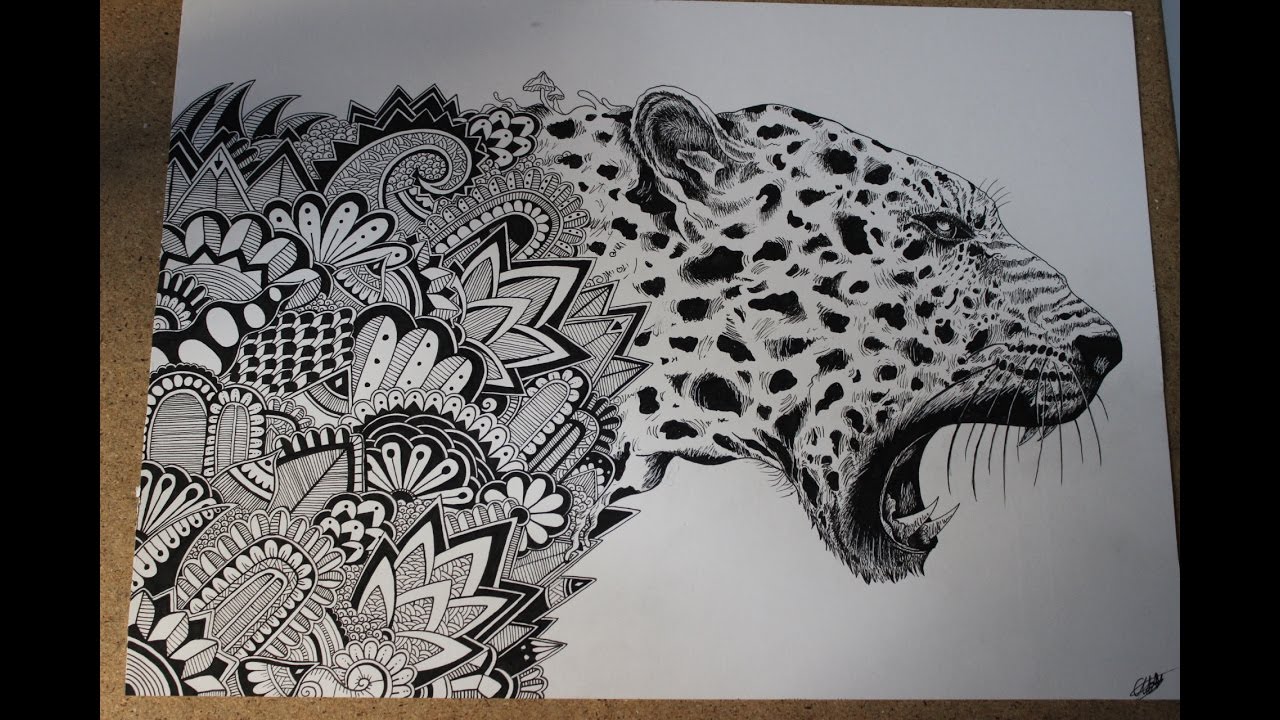 speed drawing zentangle leopard