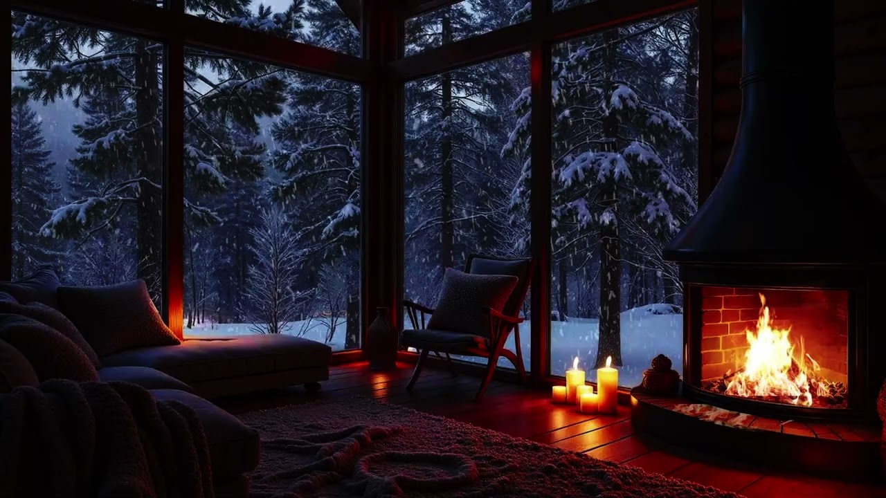 Fireplace, Falling Snow & Wind Sounds ❄️🔥🌬️ | Cozy Winter Ambience for Deep Sleep