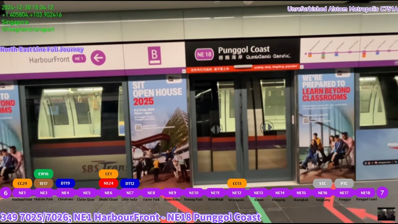 ⁴ᴷ⁶⁰ [SBS Transit] NEL Full Ride; Alstom C751A [7025/7026] NE1 HarbourFront - NE18 Punggol Coast