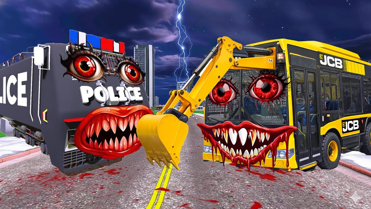 JCB Bus Attack Haunted Police Train in Indian Bikes Driving 3d