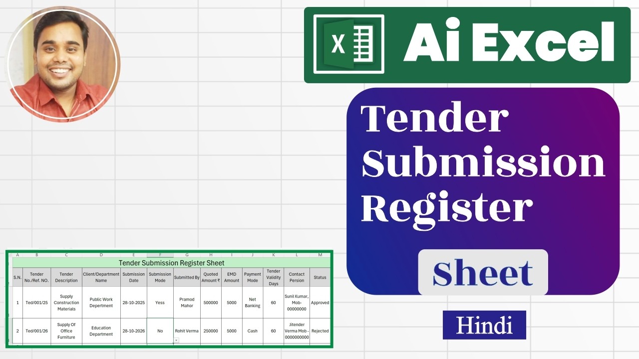 AI Tender Submission Register Excel Sheet | Tender Submission Excel Format With
